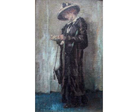 CIRCLE OF JAMES JEBUSA SHANNON, RA (1862-1923) PORTRAIT STUDY OF A LADY READING A BOOKLET Signed indistinctly (possibly Thoma