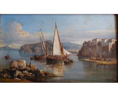 GIUSEPPE CARELLI (1858-1921) SORRENTO  Signed and inscribed SORRENTO, oil on panel 20.5 x 35.5cm. ++ Needs a light clean