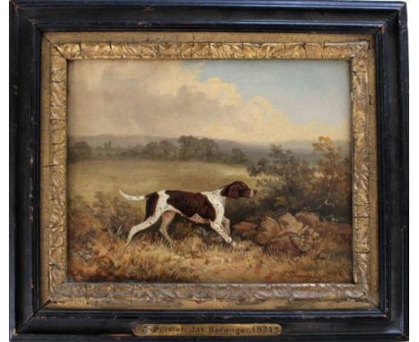 JAMES BARENGER (1780-1831) A POINTER IN A FIELD Signed and dated 1826, oil on canvas 19.5 x 24.5cm. ++ Lined; some retouching