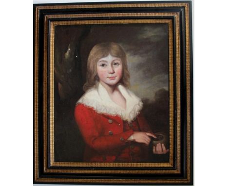 FOLLOWER OF JOHN RISING (1756-1815) PORTRAIT OF A BOY Half length, wearing a red coat and waistcoat, white shirt with a lace 