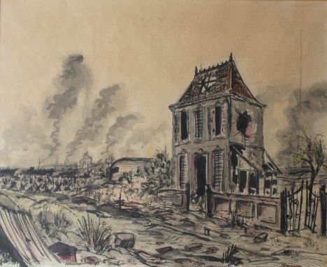 •DIRK BOGARDE (1921-1999) RUINS AT ASNELLES Signed and inscribed ASNELLES, washes with pen and black ink 32.5 x 40cm. * After