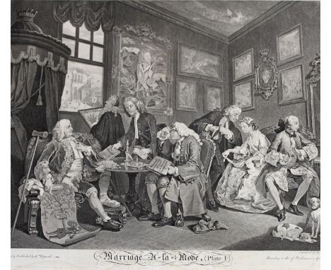AFTER WILLIAM HOGARTH (1697-1764) MARRIAGE A-LA-MODE, Plate 1 Engraving, by G. Scotin, published by the artist, 1745, Image 3