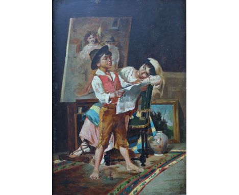 ATTRIBUTED TO FRANCESCO TITO (1863-1934) JUST LIKE PAPA Bears signature, oil on panel 27 x 18cm. ++ Good; needs only a very l