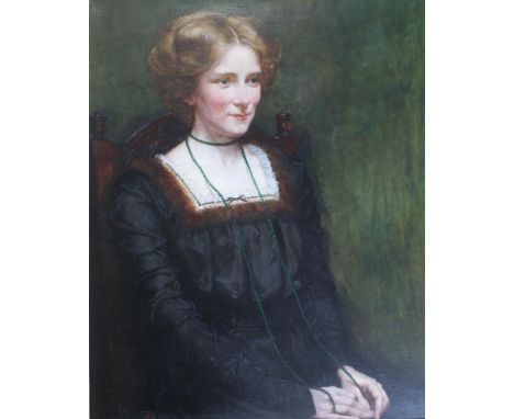 MAY LOUISE GREVILLE COOKSEY (1878-1943) PORTRAIT OF FLOSSIE STEVENSON-JONES (b.1883) Seated, half length, wearing a black dre