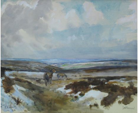 LIONEL EDWARDS (1878-1966) EXMOOR UNDER SNOW: PONIES AT LARKBARROW Signed and dated 60, inscribed Larkbarrow, watercolour and