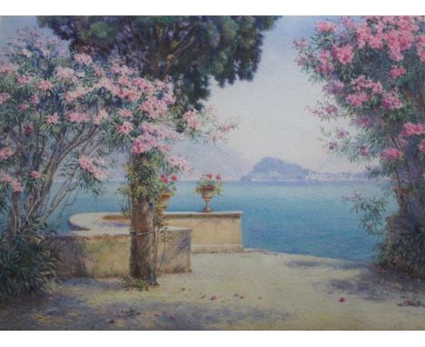 EDITH HELENA ADIE (1865-1947) BELLAGIO FROM THE GARDEN OF THE GRAND HOTEL, MENAGGIO Signed, watercolour 22 x 30cm. Provenance