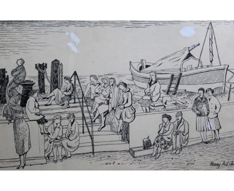 •MARY ADSHEAD (1904-1995) LISTENING TO THE ALDEBURGH FESTIVAL Signed, pen and black ink over pencil, with Chinese white amend