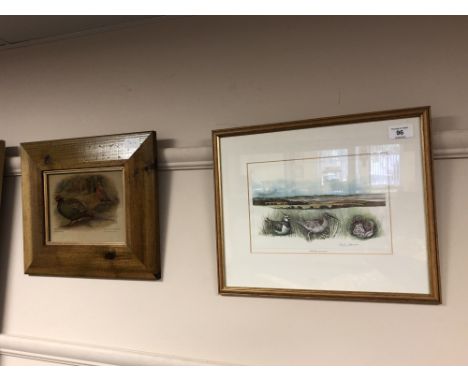 After Daphne Aams : Budle Bay (Panorama), colour print, signed in pencil, together with a colour print depicting Pheasants. (