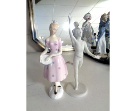 A Royal Doulton figure Columbine HN2185 with a Goebel figure of a dancer