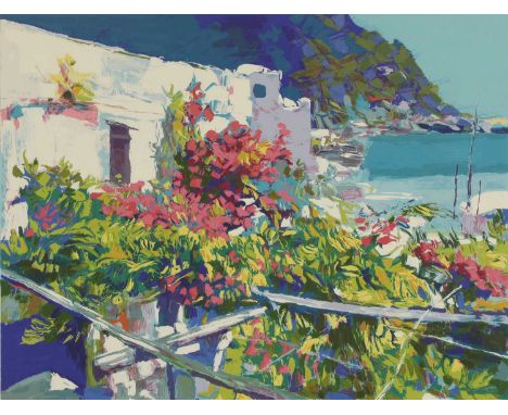 *Nicola Simbari (Italian, 1927-2012) 'Capri' colour serigraph, signed in pencil l.r., with blind stamp, numbered 101/200 l.l.