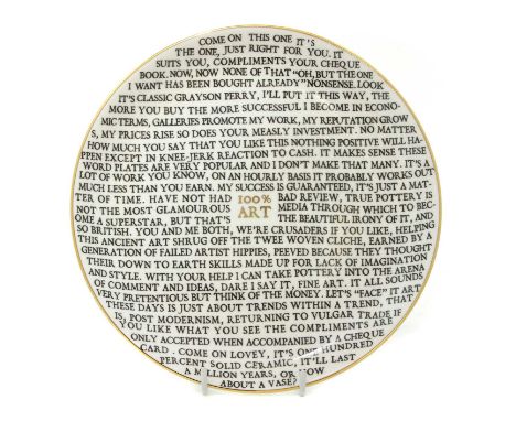 *Grayson Perry RA (b.1960) 100% Art plate, 2020 fine china plate, with artist's seal printed to the base, produced for the Ho