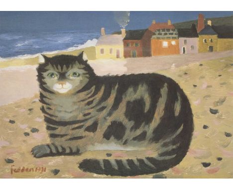 *Mary Fedden RA (1915-2012) 'Cat on a Cornish beach' offset lithograph printed in colours, 2000, signed and numbered 258/500 