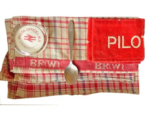 Miscellany comprising: BR Press Office L.M.R glass Paperweight, 2.75in diameter; cloth Pilotman Armband with elastic fastenin