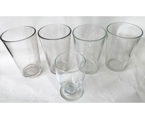 A pair of GWR half pint glasses, each etched with the Hotels roundel logo on the side. Together with a pair of LMS Cars half 