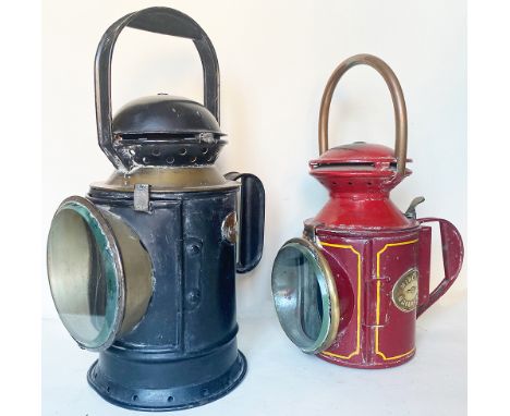 GWR/BR brass collar 3 aspect Handlamp complete with reservoir and burner, brass plated 13283. Together with an LNER Loco Lamp