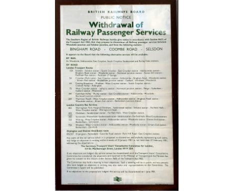 LNER D/R Poster, Bishops Stortford, 26th September 1938 to 30th April 1939. Together with a BR D/R Poster Closure of Bingham 
