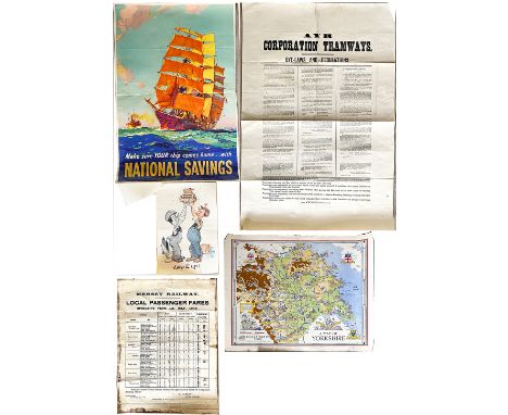 Miscellany of Posters comprising: Mersey Railways Local Passenger Fares dated July 1936, R. Varley General Manager, 20in x 15