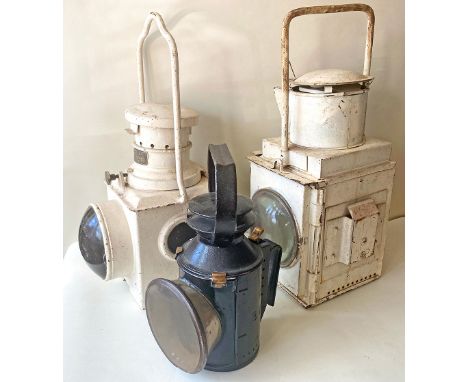 A trio of Lamps comprising: a BR(S) Tail Lamp complete with reservoir and burner, brass plated on chimney front BR(S) 12046; 