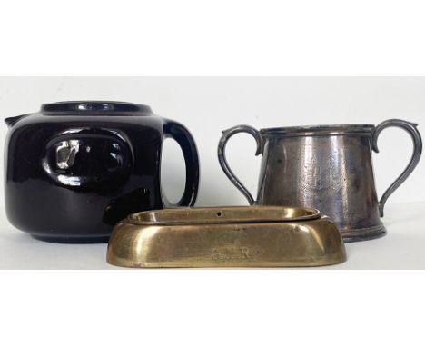 LMS art  deco earthenware Teapot with large LMS initials integral to the design on the side and equally LMS HOTELS within the