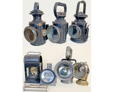 Lamp Miscellany comprising: a BR(E) 3 aspect, complete; a BR(W) Acetylene so stamped on handle front; an Eli Griffiths Tracti