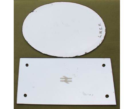 An oval Carriage Mirror with integral  L.N.E.R. initials on right side, measures 15.5in x 11.5in. Together with a British Rai