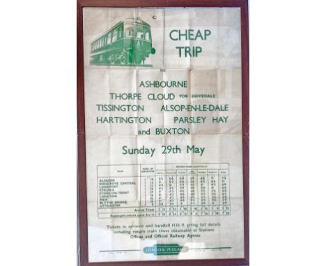BR D/R Poster, Cheap Trip To Ashbourne, Thorpe Cloud for Dovedale, Tissington, Alsop en le Dale, Hartington, Parsley Hay, Bux