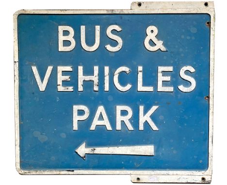 Alloy Roadsign BUS &amp; VEHICLES PARK with left facing arrow. Measures 24.5in x 22.5in, single sided, unrestored.