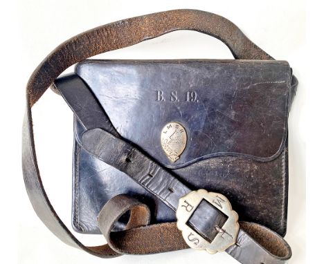 LMSR (GSWR pattern) leather Document Bag with large buckle engraved with company initials on the shoulder strap and an oval b