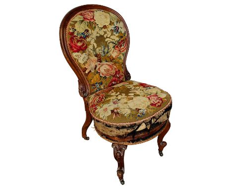 Of local interest: Victorian walnut and tapestry upholstered side chair with oval back and seat upholstered in floral tapestr