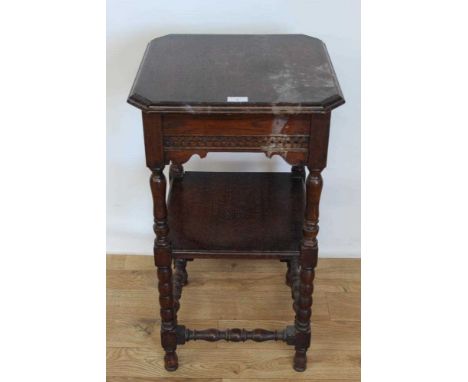 Oak two tier side table with bobbin turned supports, 43cm wide, 76.5cm high