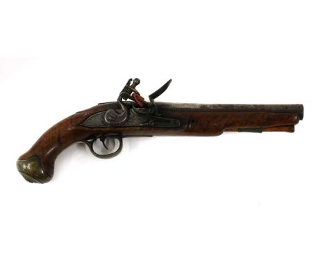A flintlock dragoon Tower pistol,early 19th century, 9 1/2in steel barrel with proof marks, the lockplate stamped 'GR' and Cr