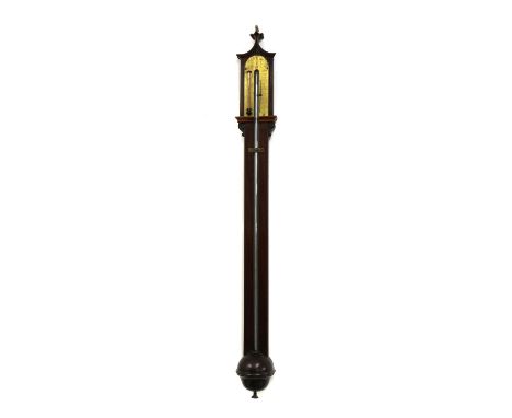 A Regency mahogany stick barometer,early 19th century, having brass scale and tubular thermometer,100cm high