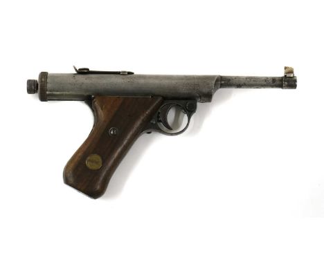 A Haenel Model 28-R .177 air pistol,patent no. 277265, with adjustable sight and safetywalnut grip, no.36128cm overallMost or