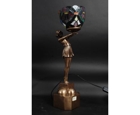 A good 20th century Tiffany style coloured Art Deco glass lamp. 