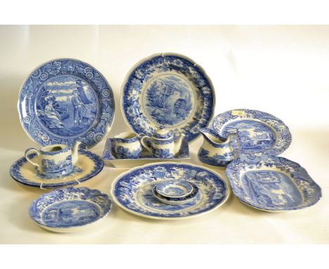 A collection of blue and white china by Copeland Spode in the Italian pattern ( see illustration ). Measures: tray 27cms.