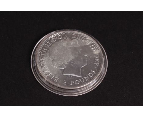 A silver proof coin £2.00 dated 2003 1oz bearing ER bust. Complete in protective case. Measures: 32g.