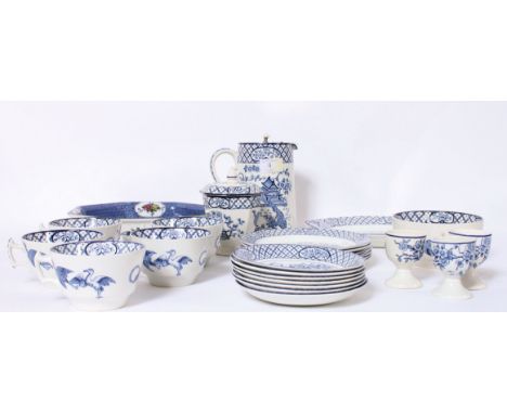 An early 20th century HH & Co part tea service to include plates, egg cups, conserve jar in the blue and white orient pattern