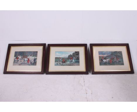 AFTER DE CONDAMY A series of Foxhunting / hunting Scenes, a series of four colour prints, each 22 x 33cm, in oak glazed frame