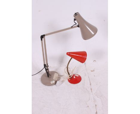 A retro anglepoise lamp together with a red clip on anglepoise lamp etc