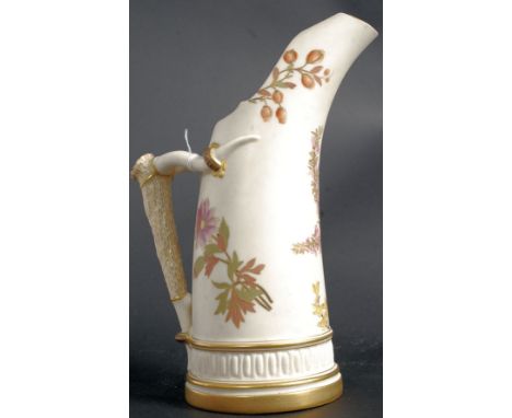 A Royal Worcester blush ivory tusk jug, printed painted with floral sprays, shape number 116, dated 1910, height 6.5ins