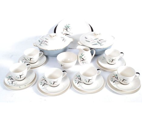 A Royal Doulton Bamboo pattern part tea service D6446 comprising cups, saucers, plates etc