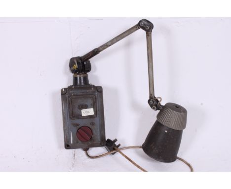 An original 1930's Art Deco Industrial Anglepoise wall mounted lamp complete with the junction box on angled arm with pendant