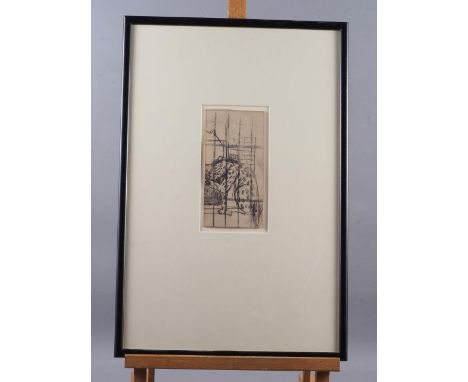 †John Bratby RA: sketch, "Study of a Leopard", 6 3/4" x 3 1/2", Julian Hartnoll Gallery label verso, in ebonised strip frame&