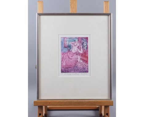 Aimee Birnbaum: etching, "Ballerina at the mirror", 24/15, in silvered frame