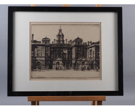 Henry Rushbury: an etching, Horseguards, signed in pencil, in ebonised frame and a print of Blenheim Palace