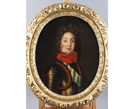 French School: a 19th century oval oil on canvas, head and shoulders portrait of a nobleman, 16” x 13”, in gilt frame