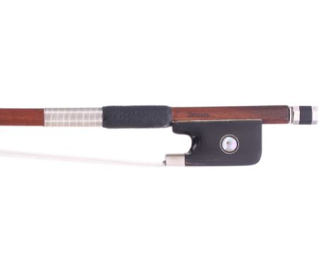 English silver mounted violoncello bow stamped Dodd circa 1820 (probably by a member of the Dodd family), the stick round, th