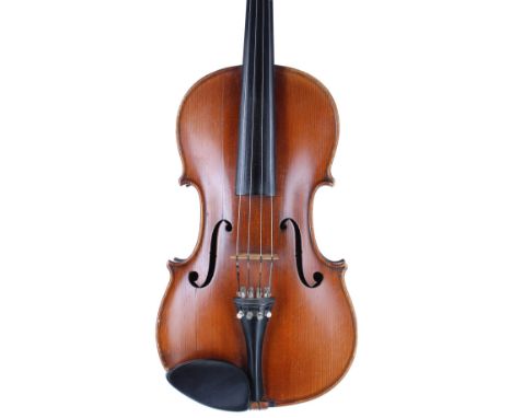 Early 20th century Stradivari copy viola, 15 1/2", 39.40cm, nickel mounted bow