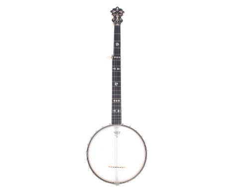 S.S. Stewart five string open back banjo, made in USA, circa 1890, no. 51032, with 11" skin and 27.5" scale, case