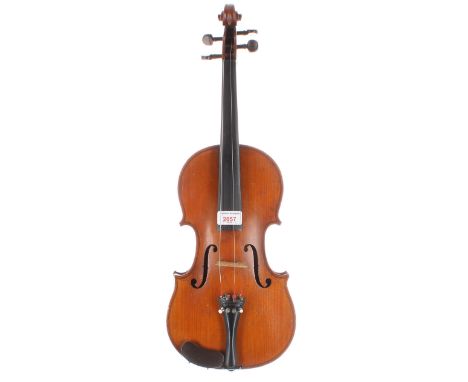 French violin labelled Lutherie Artistique, Jean-Baptiste Colin, anne 1906... 14 1/8", 35.90cm, bow, case *This violin has ha